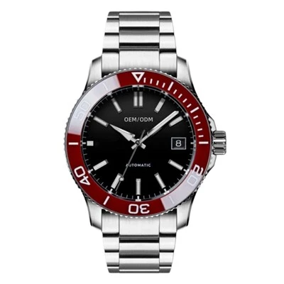 Jam Tangan Mekanis Stainless Steel Kustom yang Baru Dirancang Dengan Bezel Keramik Merah